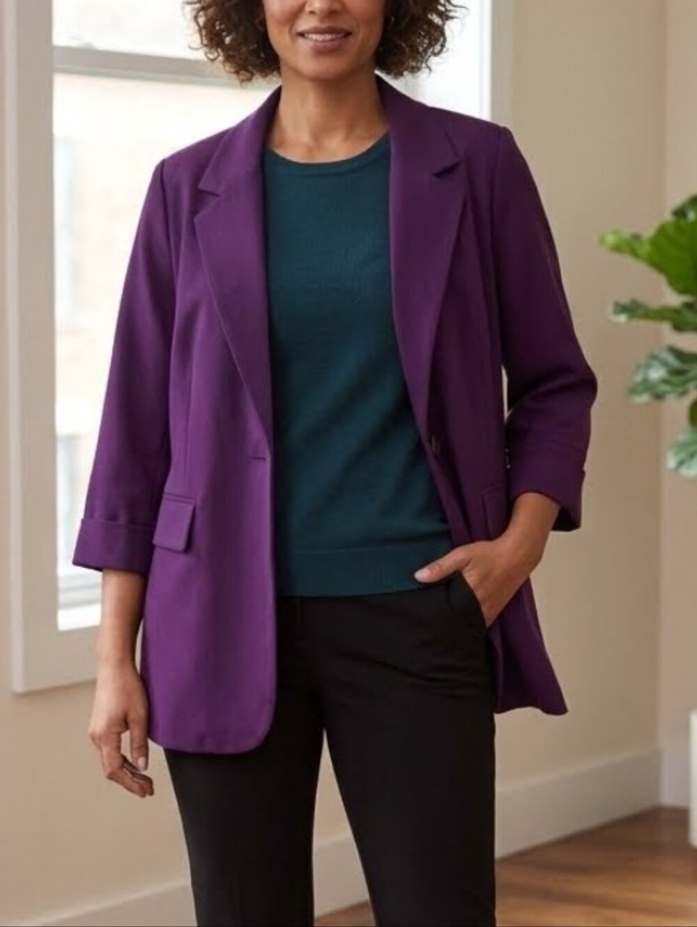 Susan Graver Classic Single Button Purple Blazer